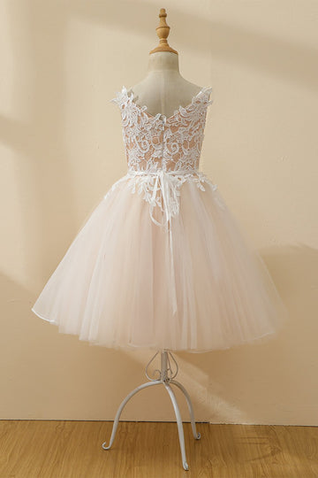 Vestido de menina de flor de tule de champanhe de champanhe